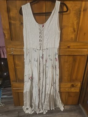 Advance Apparels Cream Maxi Dress with Pink & Blue Floral Accents